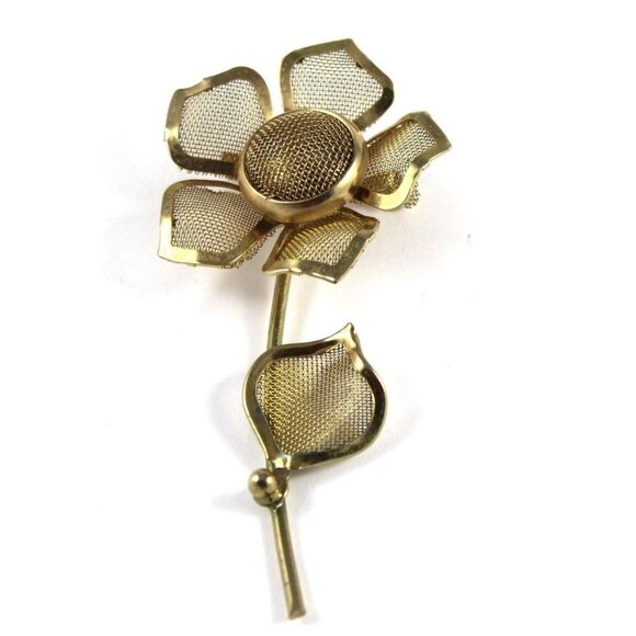 Vintage Gold Tone Mesh Flower Brooch Pin - Picture 1 of 2